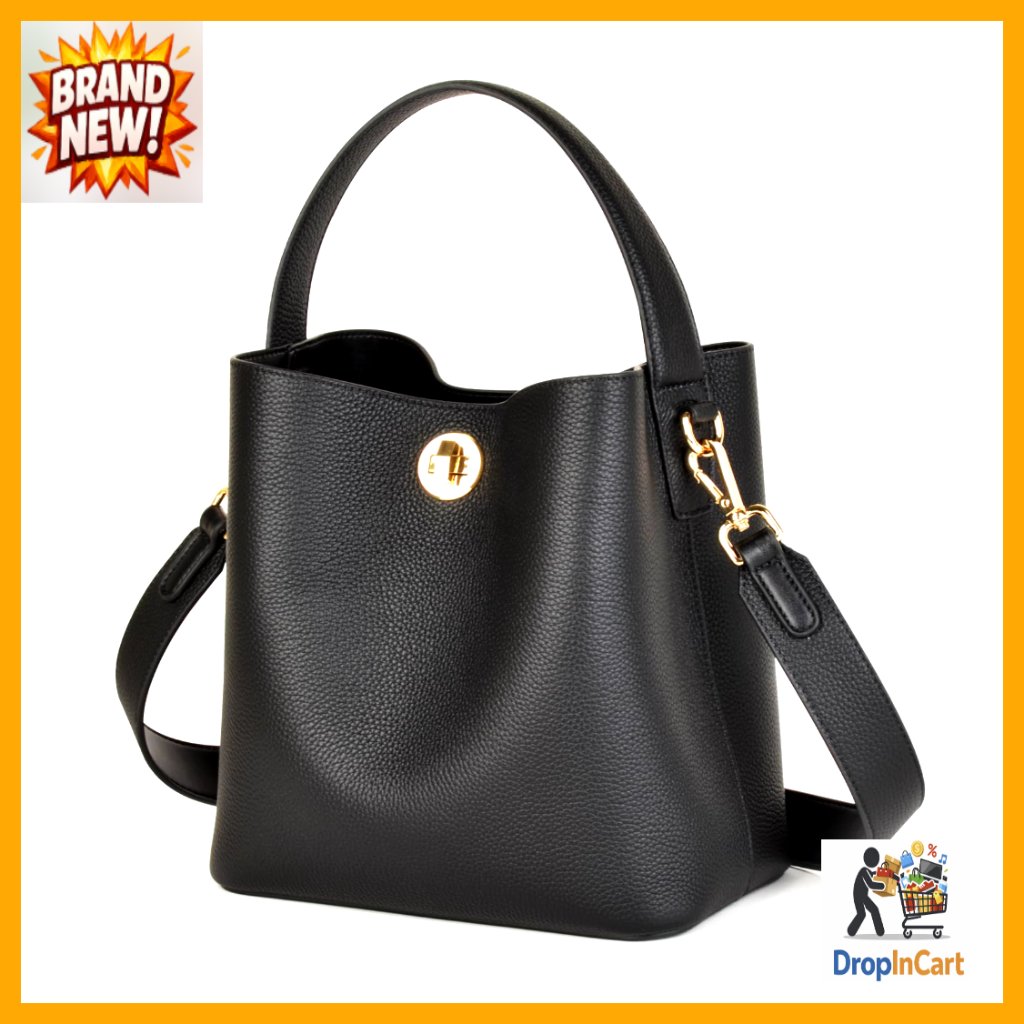 Genuine Leather Bucket Tote Crossbody Shoulder Bag Adjustable Strap Minimalist